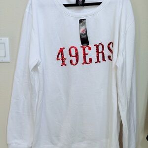 49ers Women's White Sweatshirt with Red Sequins